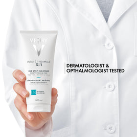 VICHY cotton-pad use demonstrating gentle effective makeup removal