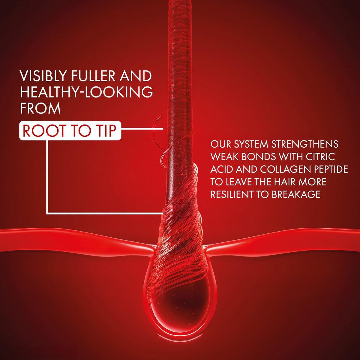 VICHY Dercos conditioner applied to hair strand for visible smoothing benefit