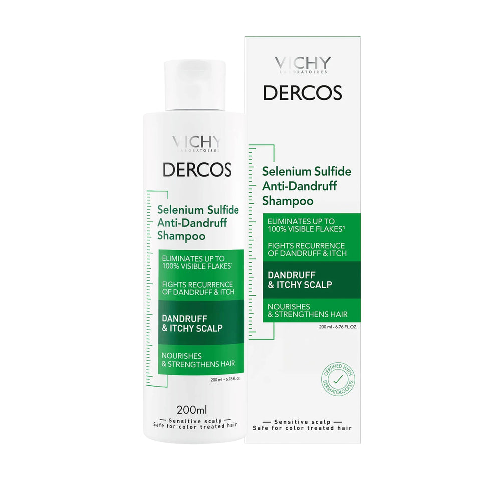 VICHY Dercos front bottle showing product and volume for clear identification