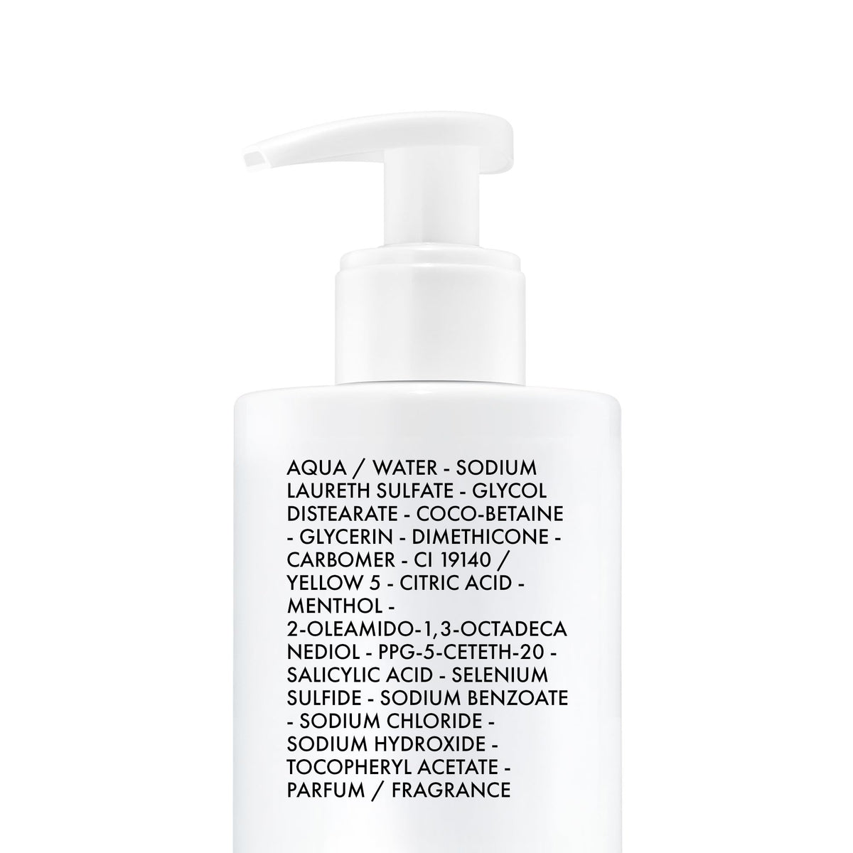 VICHY Dercos label detail highlighting active ingredients and dermatologist-tested claim