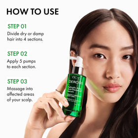 Vichy Dercos being applied to scalp demonstrating spot treatment for flakes and itch relief