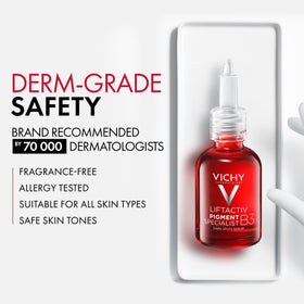 Vichy LiftActiv B3 bottle with Vichy volcanic water background implying mineral support