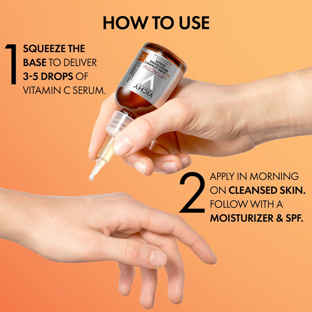 VICHY bottle next to a coin showing size and travel-friendly portability benefit