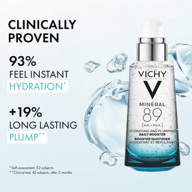 Vichy Minéral 89 gel texture close-up illustrating lightweight absorbency