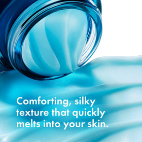 Close-up of VICHY label listing hyaluronic acid and melatonin benefits