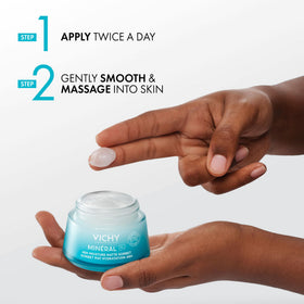 VICHY before and after on skin showing reduced shine and smoother texture
