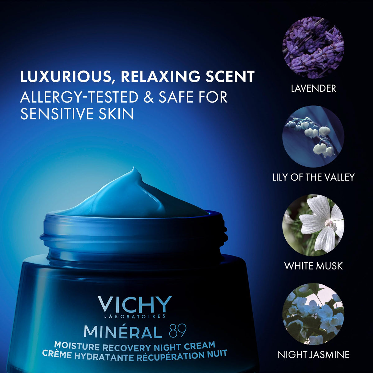 VICHY jar beside pillow showing nighttime routine relaxation benefit