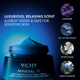 VICHY jar beside pillow showing nighttime routine relaxation benefit