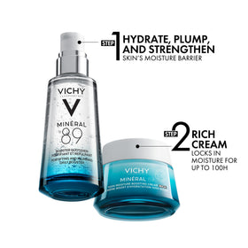 VICHY cream on bathroom vanity in lifestyle scene showing daily routine benefit