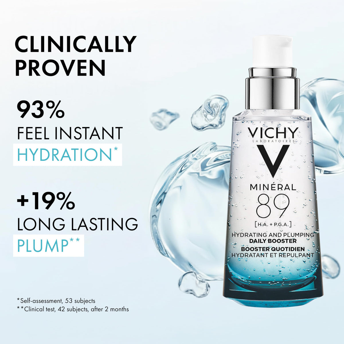 VICHY Minéral 89 clear gel texture close-up highlighting fast absorption