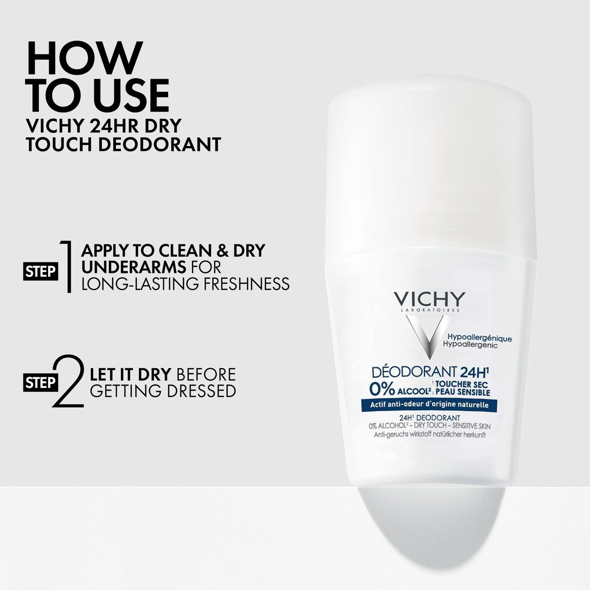 Vichy roll-on used after shaving, soothing underarm skin and reducing irritation