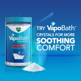 Vicks in evening bathroom scene showing relaxing steam aromatherapy benefit