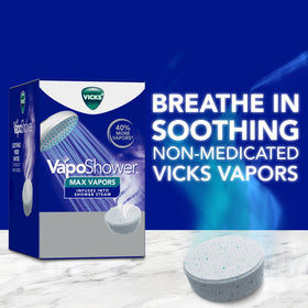 Vicks tablet dissolving in warm shower steam for intensified aroma benefit