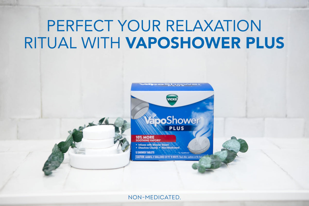 Vicks close-up of single VapoShower tablet texture and dissolving design