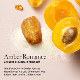 Victoria's Secret label close-up highlighting Amber Romance notes and luxurious packaging benefit