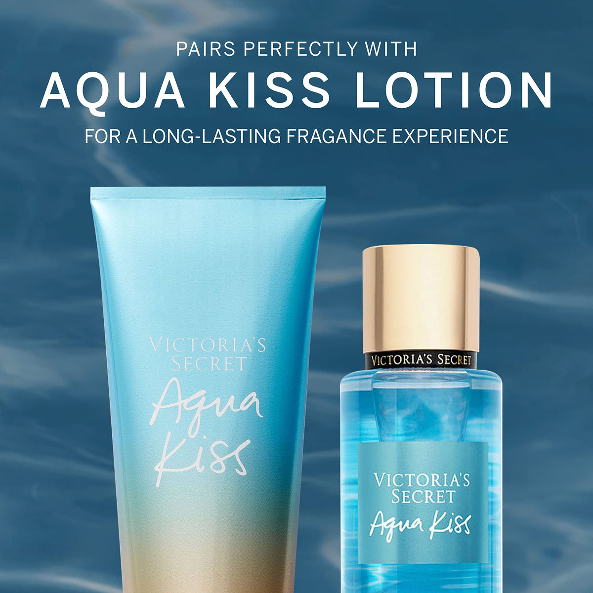 Victoria's Secret Aqua Kiss mist in use on wrist for instant refreshing fragrance