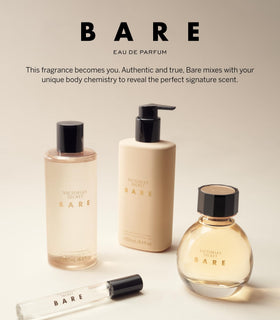 Victoria's Secret Bare ingredients label closeup showing scent notes and product type