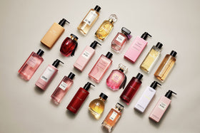 Victoria's Secret Bare size comparison with hand indicating 3.4 fl oz capacity