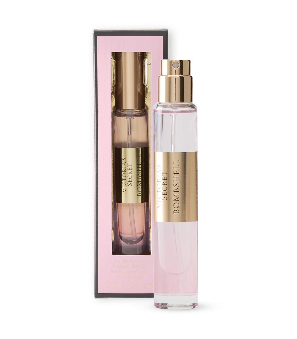 Victoria's Secret Bombshell travel spray front packaging showing compact bottle convenience
