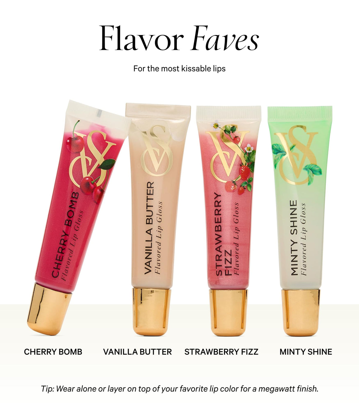 Victoria's Secret close-up of gloss tubes showing applicator tips and glossy texture