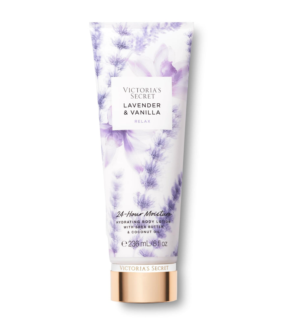 Victoria's Secret front packaging showing lavender vanilla bottle and calming scent