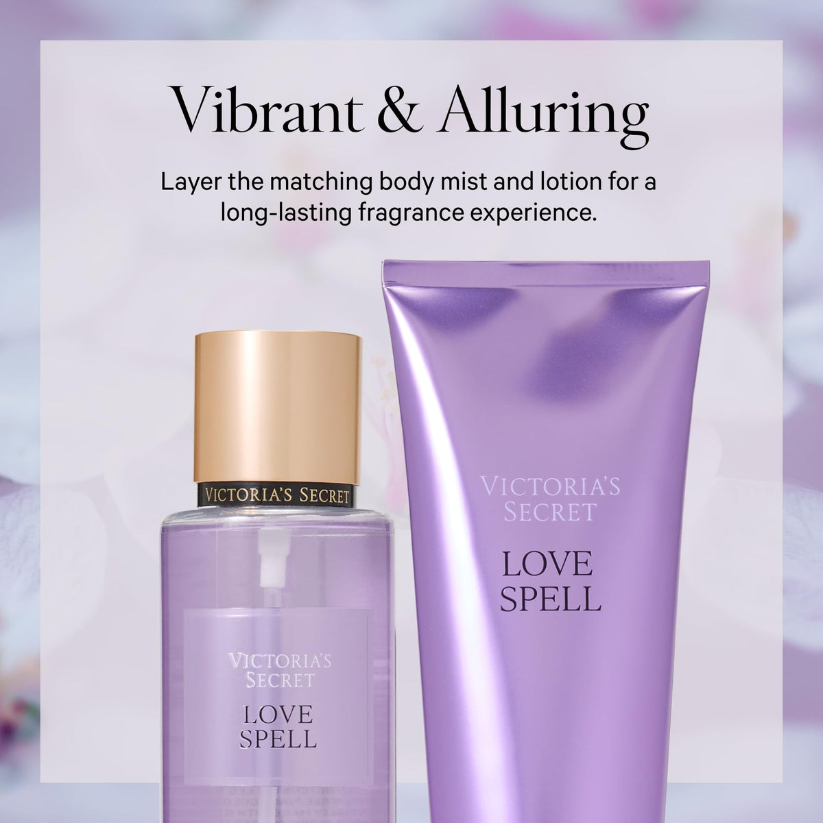 Victoria's Secret Love Spell bottle held beside hand to show 8.4 fl oz scale
