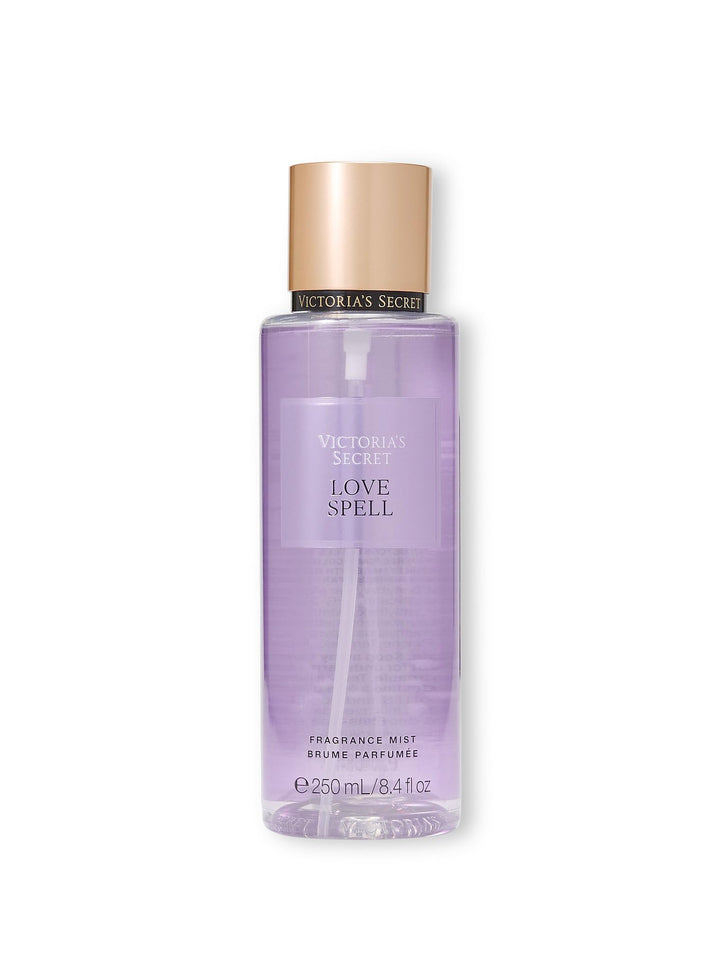 Victoria's Secret Love Spell front bottle view showing scent and size benefit