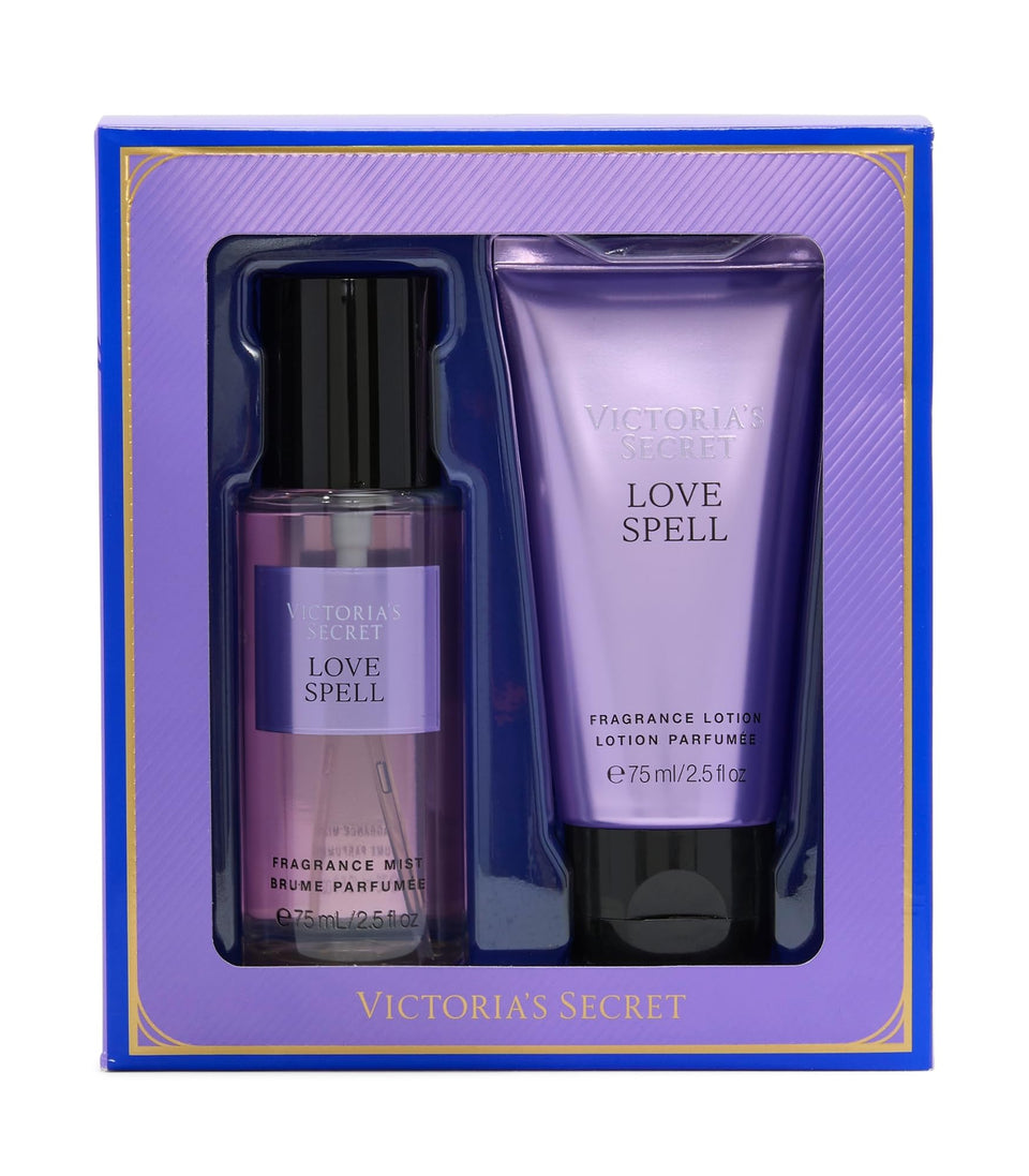 Victoria's Secret duo front view showing both bottles and chic packaging benefit gifting