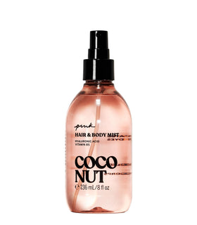 Victoria's Secret PINK front packaging showing 8 oz bottle and coconut scent benefit