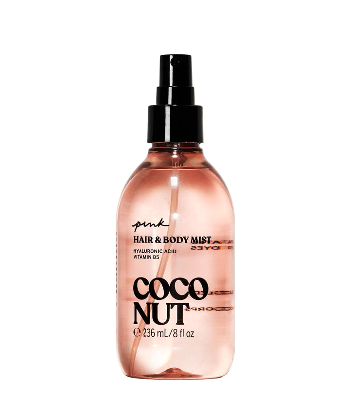Victoria's Secret PINK front packaging showing 8 oz bottle and coconut scent benefit