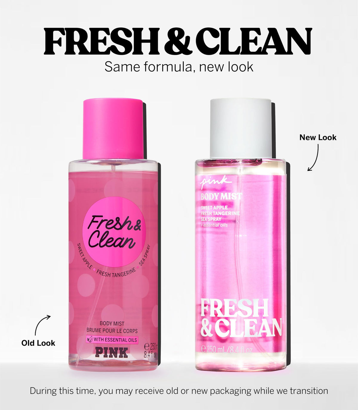 Victoria's Secret bottle next to common items showing 8.4 fl oz size for scale