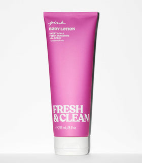 Victoria's Secret Pink lotion texture close-up, lightweight absorbent formula benefit