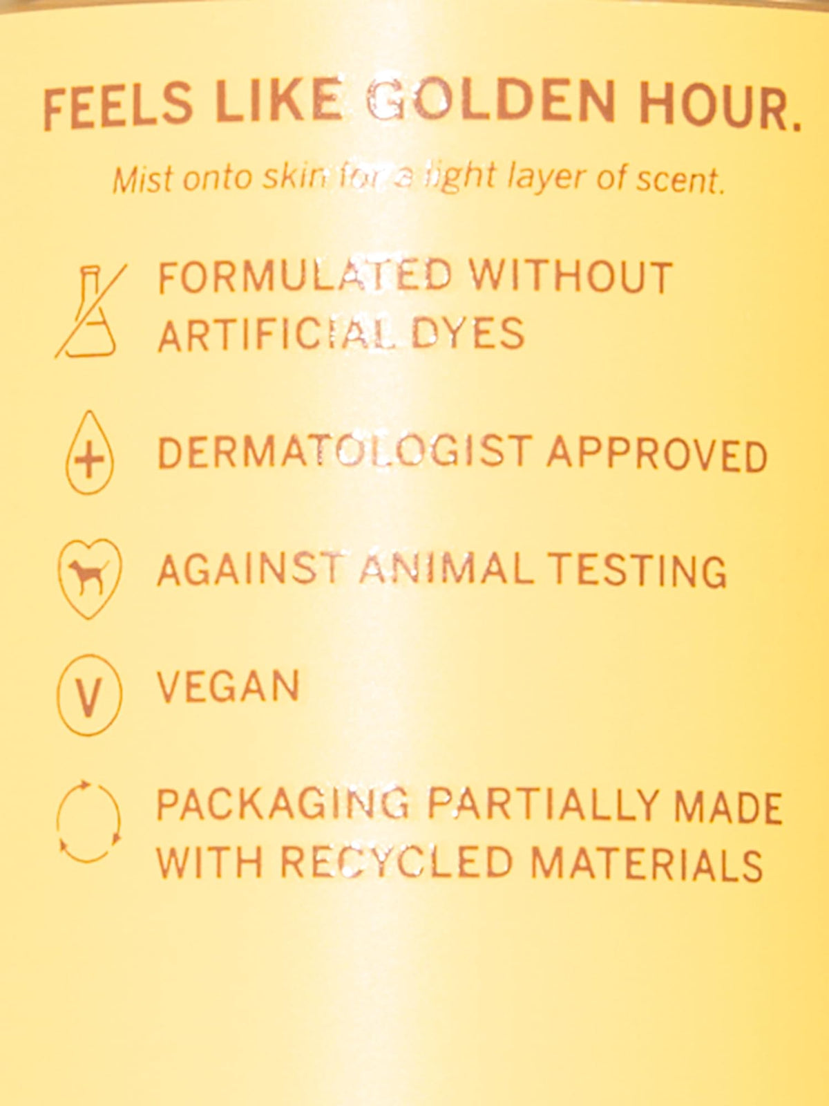 Victoria's Secret mist sheen on skin texture close-up, demonstrating lightweight finish