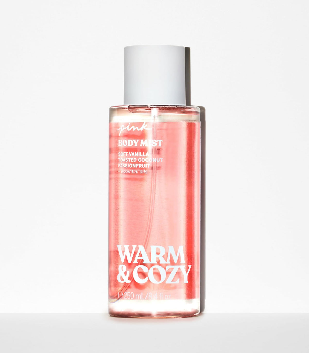 Victoria's Secret Pink close-up of spray nozzle misting, easy application benefit
