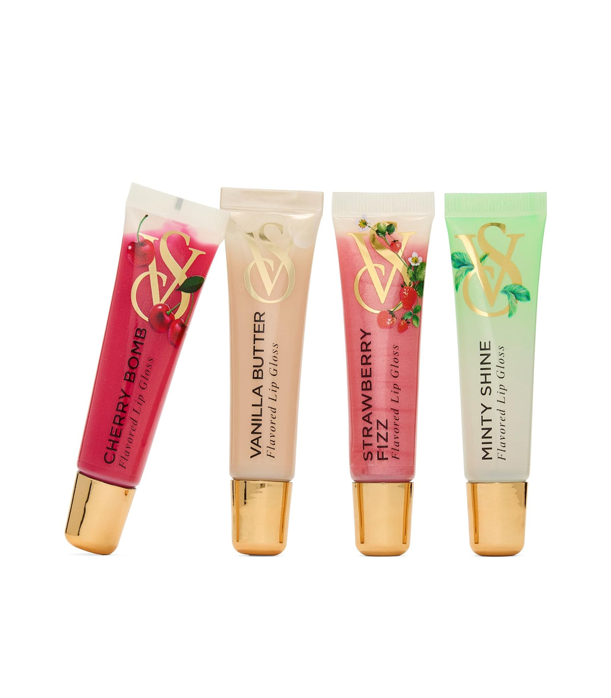 Victoria's Secret gloss tubes held in hand to show scale and travel-friendly size