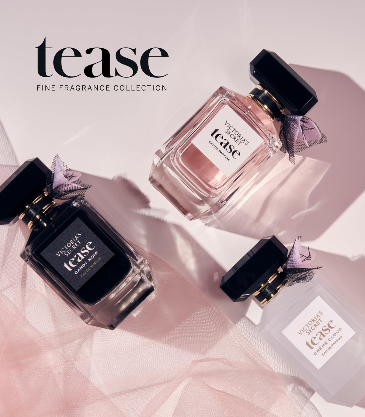 Victoria's Secret Tease in an evening setting conveying flirty warm-gourmand mood