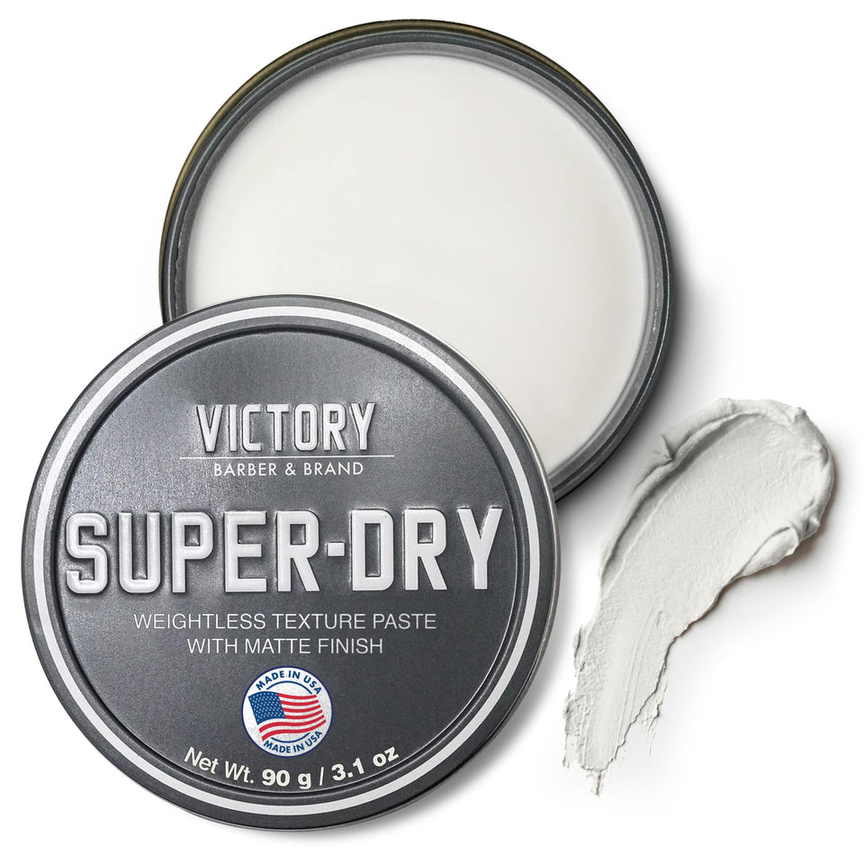 Victory Barber & Brand front packaging showing matte tube and branding benefit portable styling