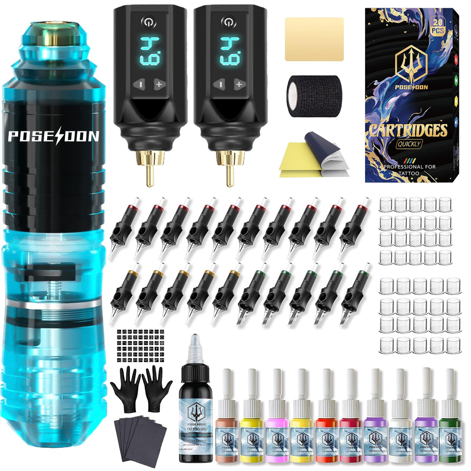 Vidattx POSEIDON tattoo pen front view showing ergonomic grip and aluminum body benefit precision