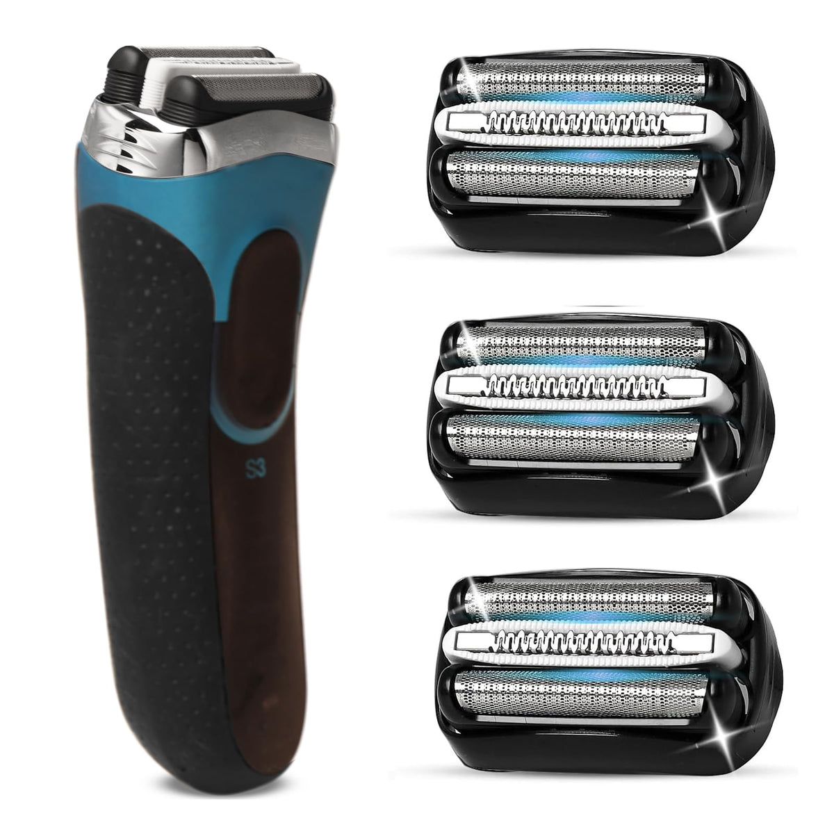 VIDSA front view of three-pack replacement heads showing compatibility and value