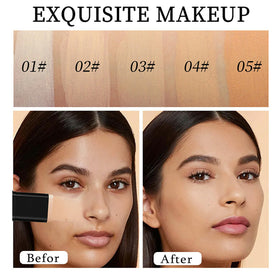 vienflona before and after face comparison, displays coverage and matte finish benefit