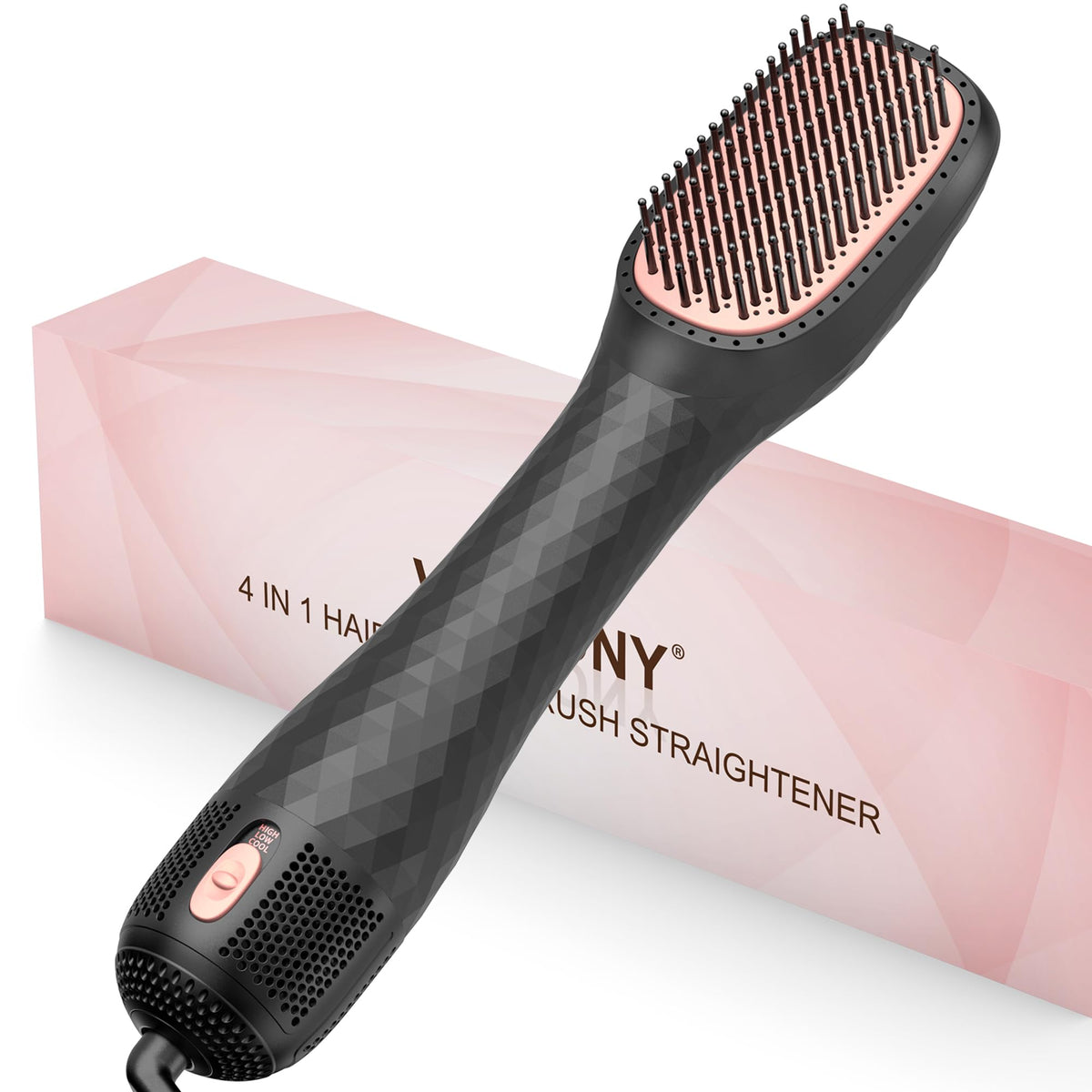 VIGNONY front view of 4-in-1 styler showing brush head and glossy finish for fast styling