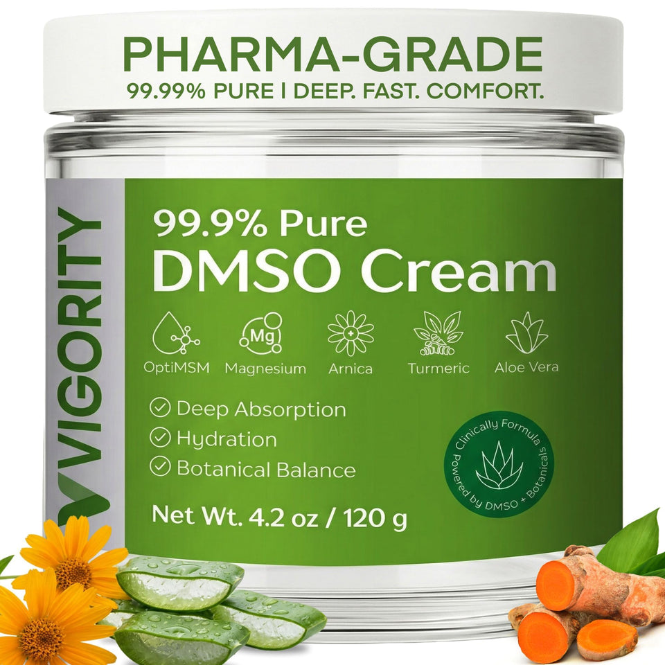 Vigority jar front view showing clean labeling and compact size benefit
