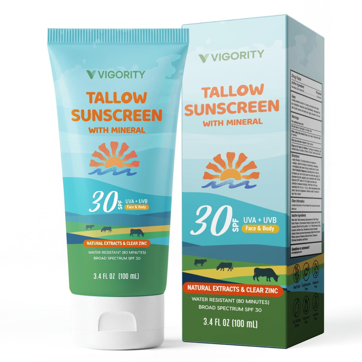 Vigority front packaging showing 3.4 oz tube and SPF 30 protection benefits