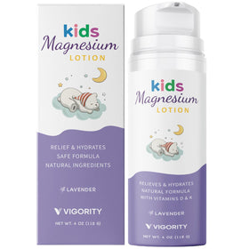 Vigority front packaging showing magnesium bedtime lotion and calming benefits