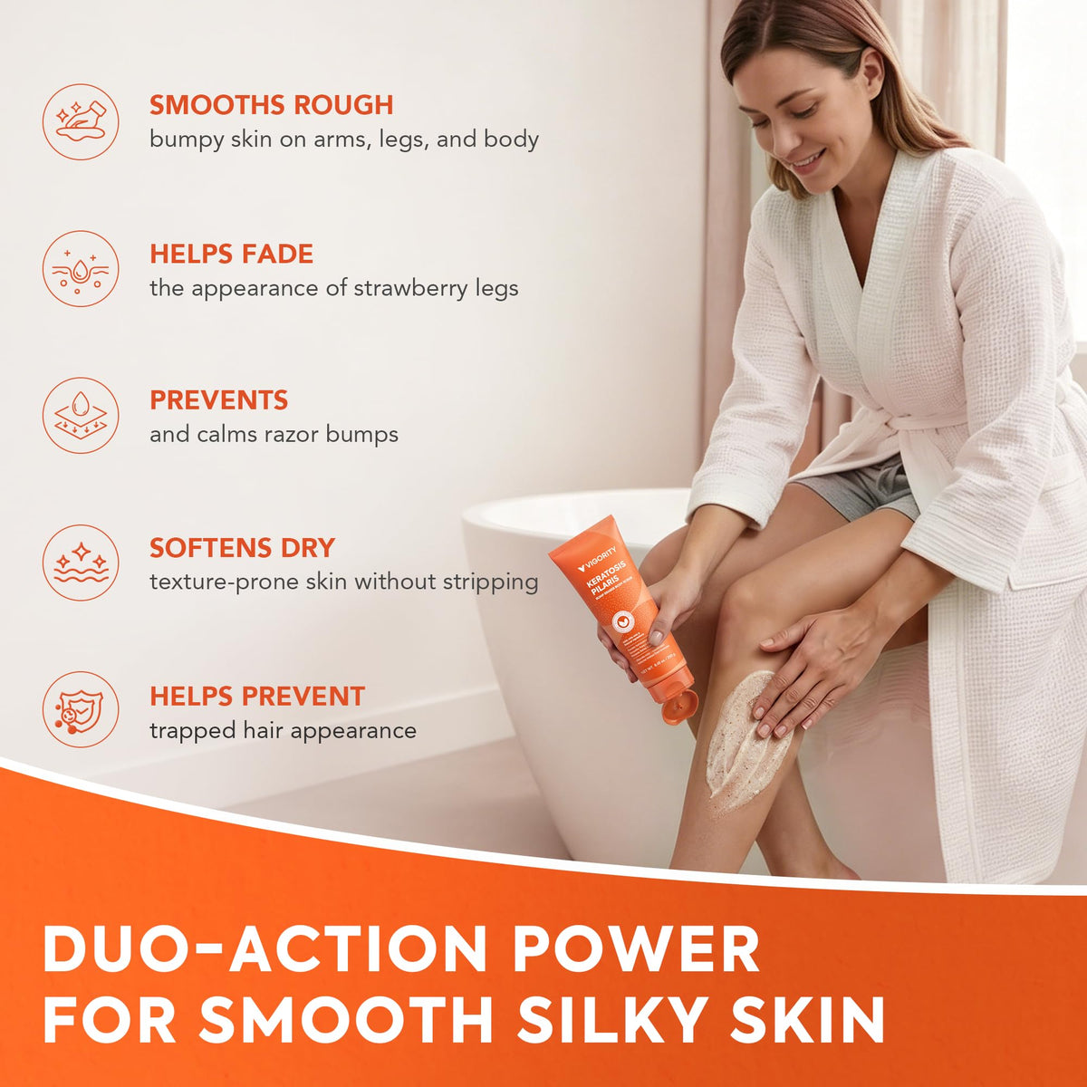 Vigority lotion applied to elbow showing smoother, hydrated skin results