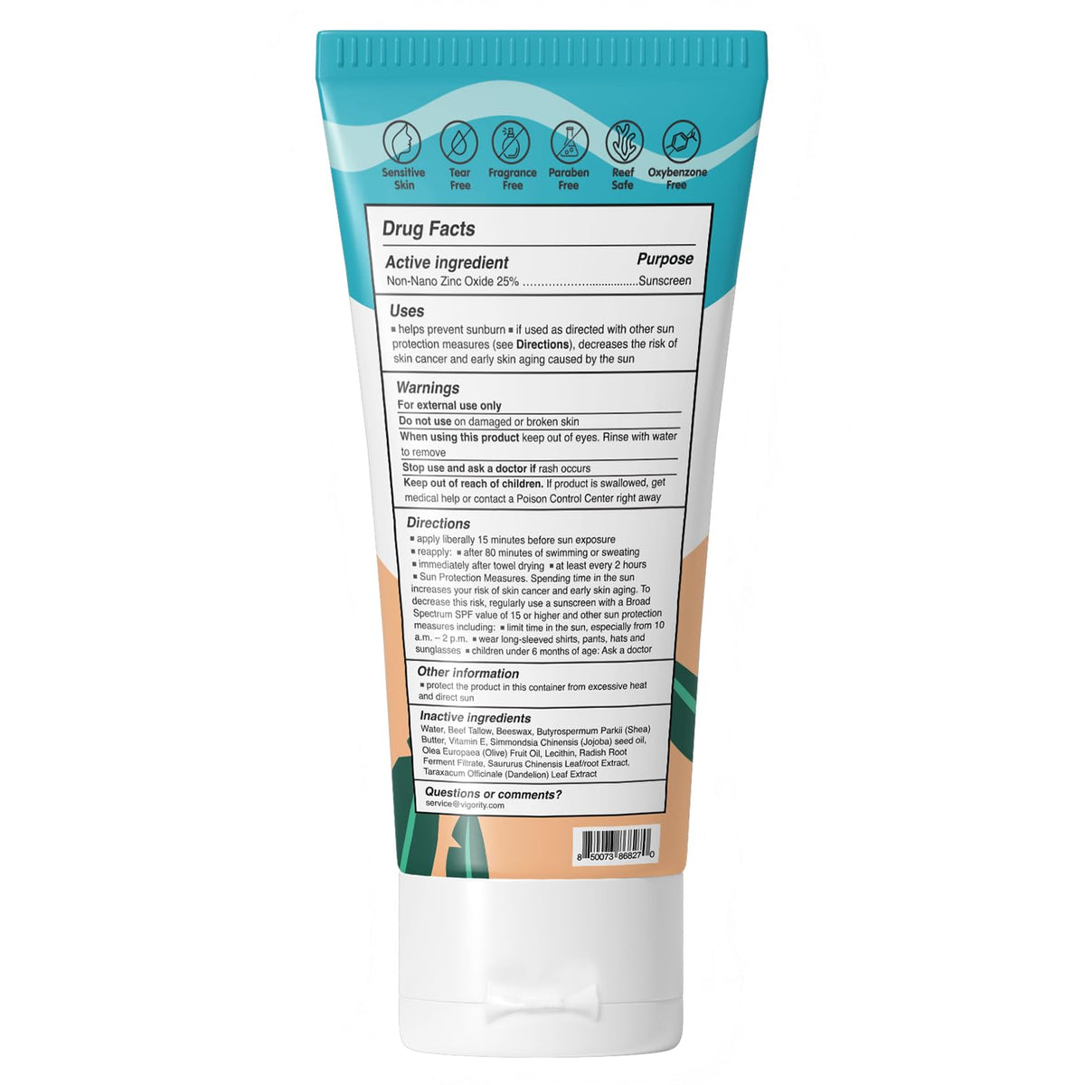 Vigority tube in lifestyle setting showing natural, kid-friendly sunscreen use