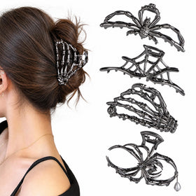Vigorpace front view of four themed spider hair claw clips, seasonal style