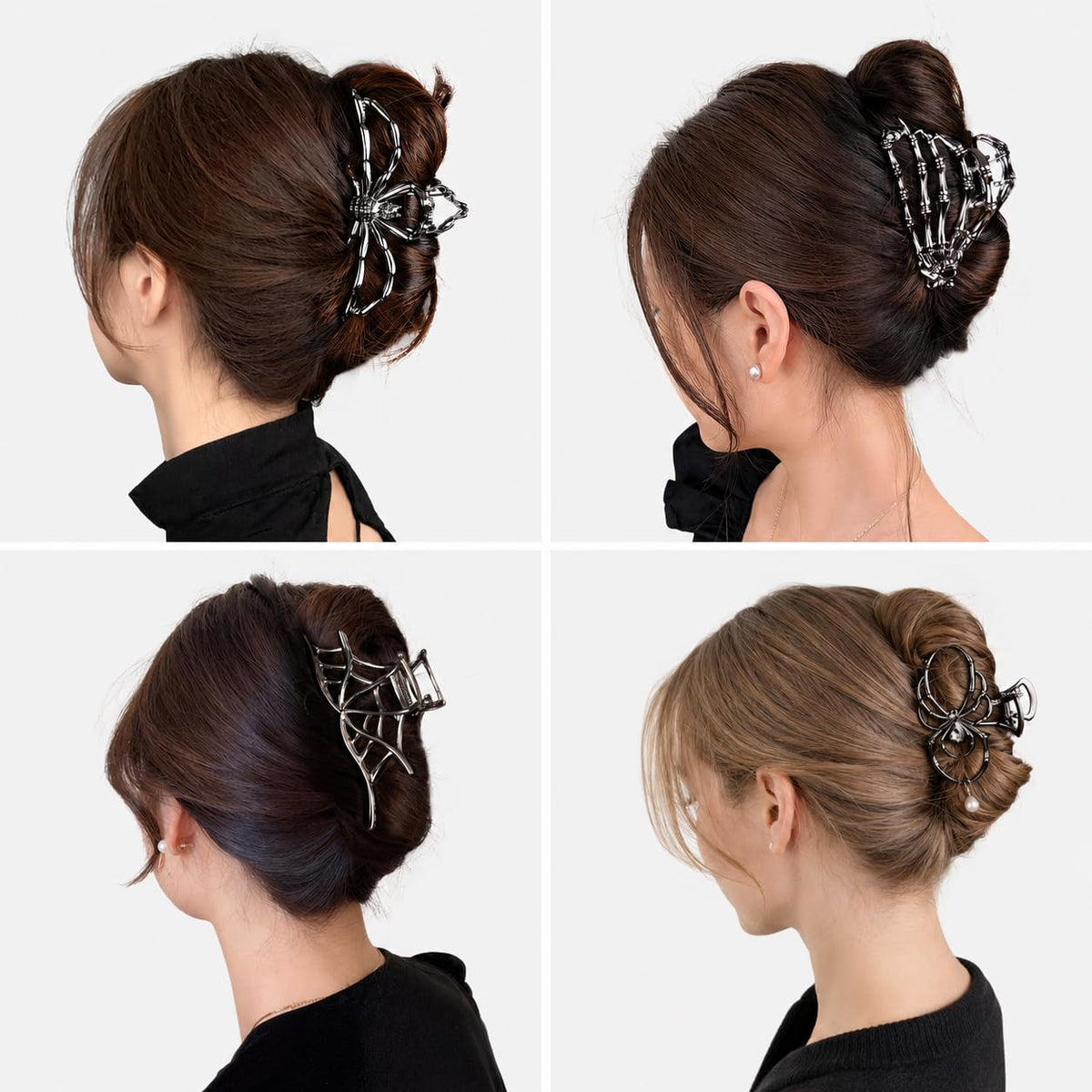 Vigorpace skeleton hand hair clip worn in hair, secures styles reliably