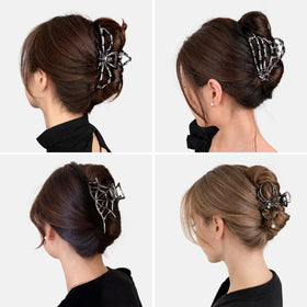 Vigorpace skeleton hand hair clip worn in hair, secures styles reliably