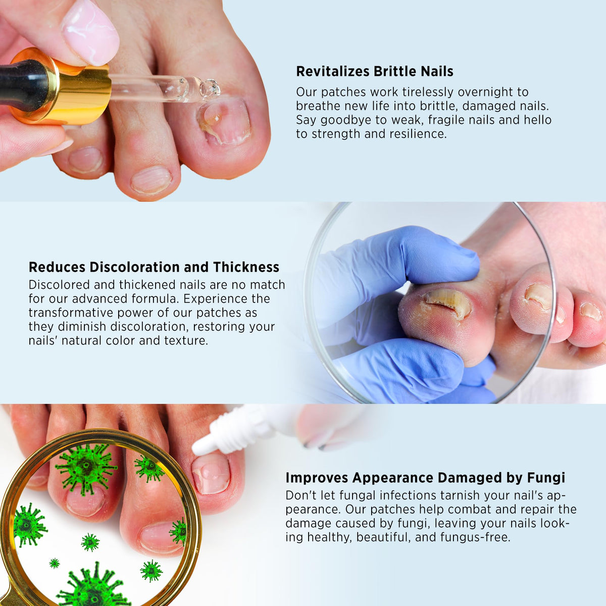 VigorWell patch applied to a toenail illustrating overnight protection